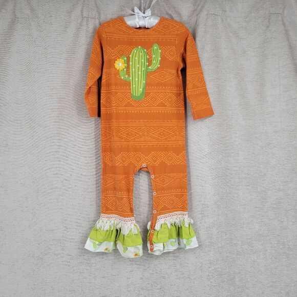 Ricrac & Ruffles Cactus Coture Ruffled Ankle Jumpsuit Romper Girls Size 24mo - Picture 2 of 11